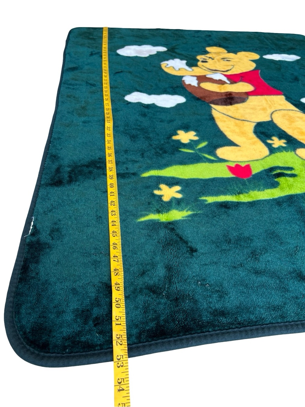 VTG Rare Winnie the Pooh Minky Honey Pot Clouds Flowers Green Blanket 53x42” - Picture 4 of 7
